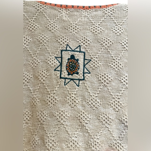 Embroidered Knit zip up Cardigan with turtle Accents - Picture 4 of 6